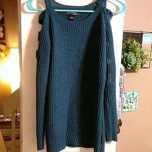 Teal cold shoulder sweater